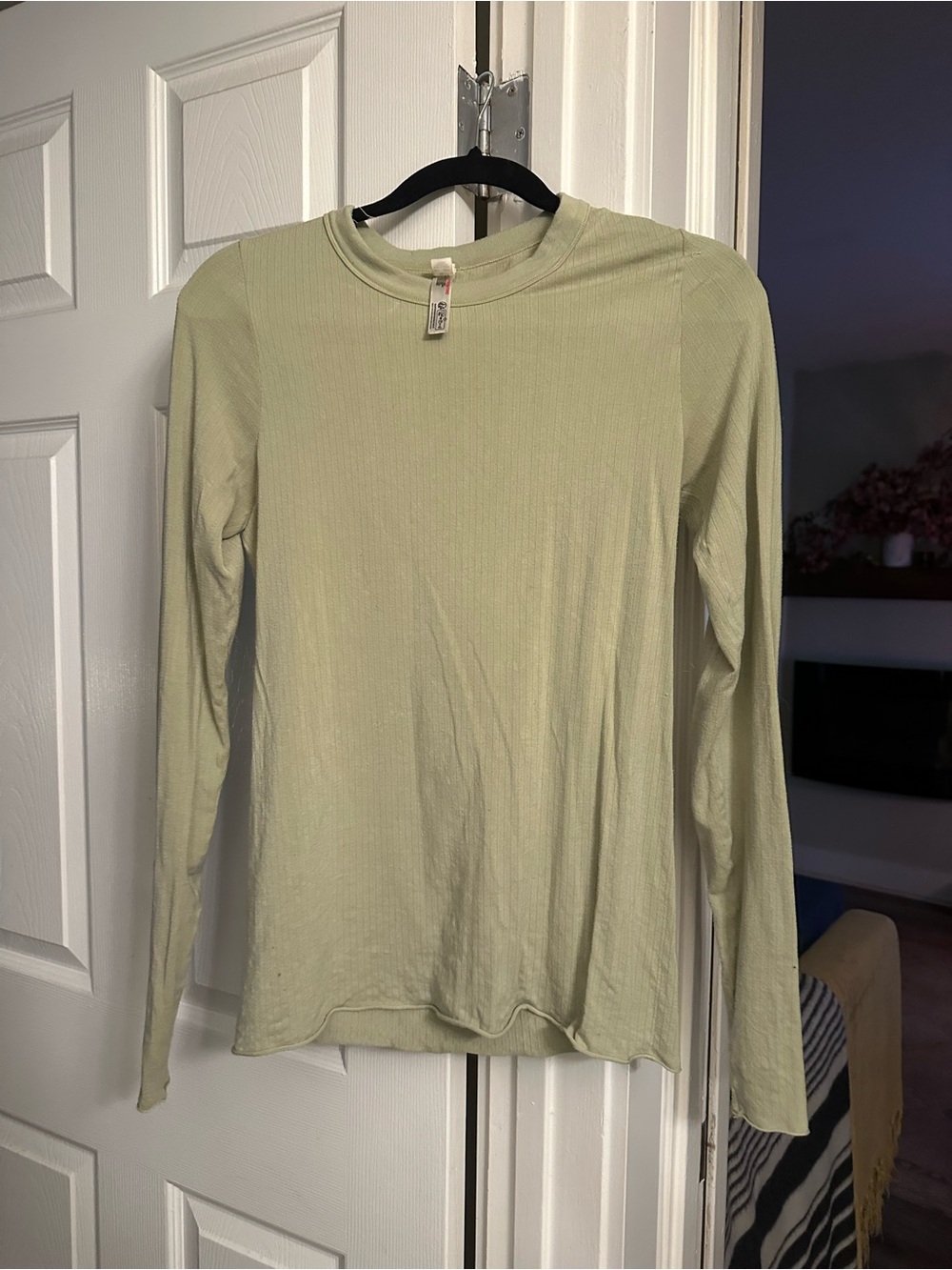Intimately Free People Pale Green Ribbed Long Sleeve Crewneck Top M/L